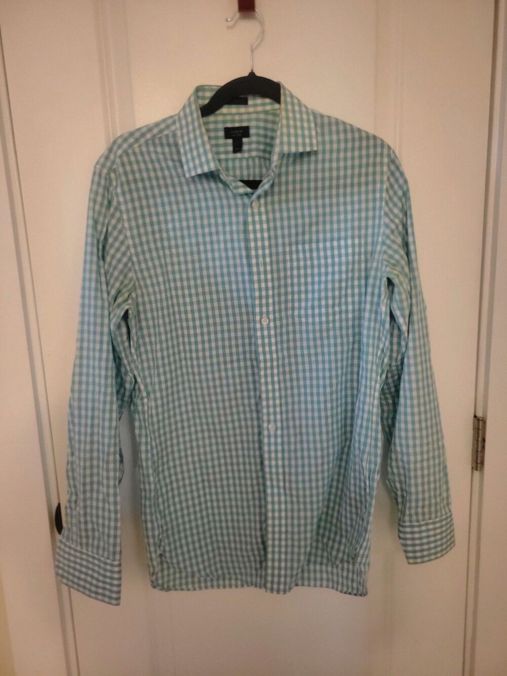 Men's J Crew Mint Green And White Checkered Button Down Shirt Size Small